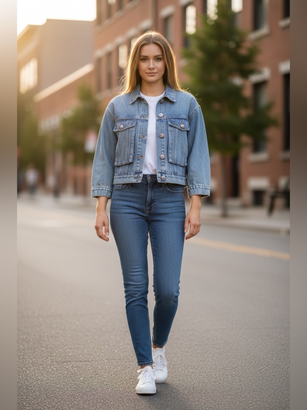 Aviva On Earth Denim Jacket with Embellished Buttons Blue Sz 36